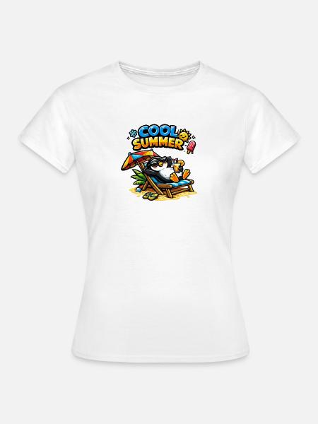 Cool Summer Pinguin am Strand - Frauen T-Shirt - Weiß