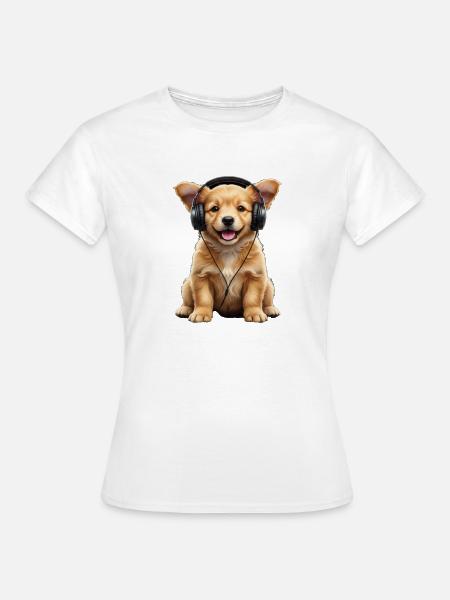 Kopfhörer-Puppy - Frauen T-Shirt - Weiß
