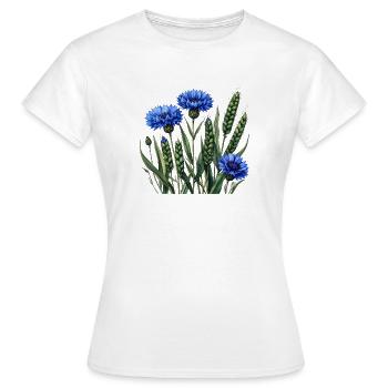 Kornblumen Feldmotiv - Frauen T-Shirt - Weiß - Vorne - AI Model Female 172 dark (172cm)