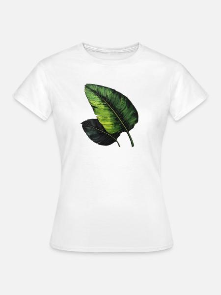 Tropische Blattkunst Grün Schwarz - Frauen T-Shirt - Weiß