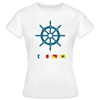 Maritime Signal Flags Steering Wheel Design - Women's T-Shirt - white - Front - AI Model Female 172 dark (172cm)