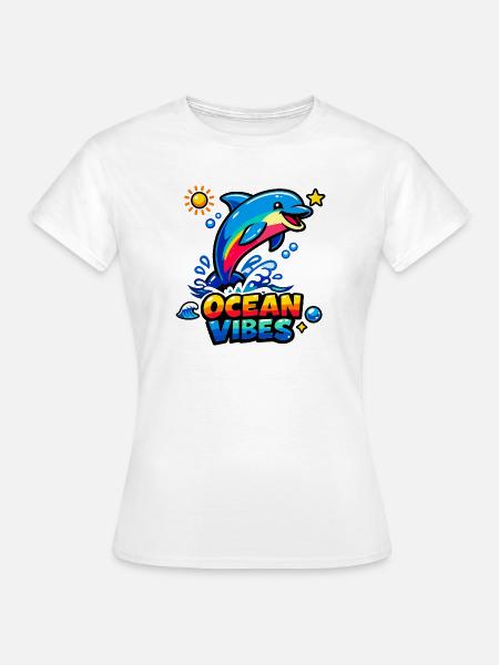Dolphin Splash Ocean Vibes - Frauen T-Shirt - Weiß