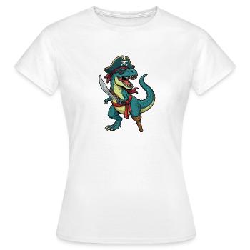 Piraten-Dinosaurier-T-Rex-Humor - Frauen T-Shirt - Weiß - Vorne - AI Model Female 172 dark (172cm)