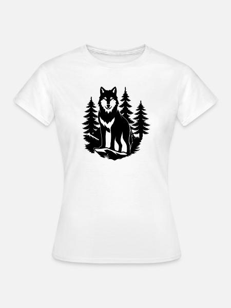 Wolfssilhouette im Wald - Frauen T-Shirt - Weiß