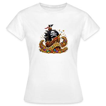 Navire pirate au trésor plein d’or - T-shirt Femme - blanc - Devant - AI Model Female 172 dark (172cm)