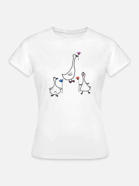 Gänse mit Blume - Frauen T-Shirt - Weiß