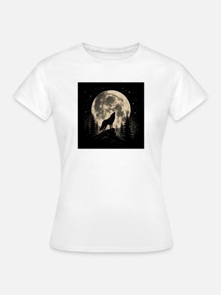 Mondwolf im Nachtwald - Frauen T-Shirt - Weiß