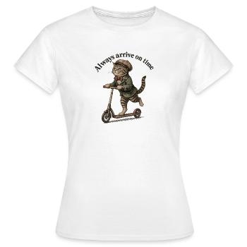 Chat en scooter - Toujours arriver à l’heure II - T-shirt Femme - blanc - Devant - AI Model Female 172 dark (172cm)