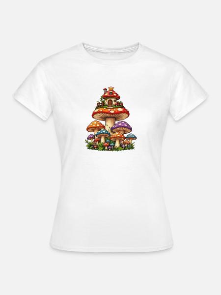 Zauberpilzhaus im Wald - Frauen T-Shirt - Weiß