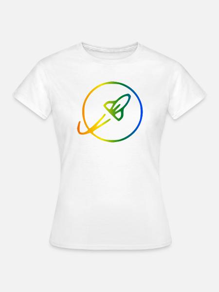 Rakete Regenbogen Umlaufbahn - Frauen T-Shirt - Weiß