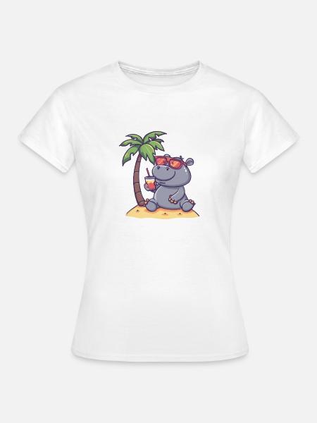 Nilpferd Sommer Palme - Frauen T-Shirt - Weiß