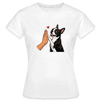 Boston Terrier High Five Hundemutter Pfotenstoß - Frauen T-Shirt - Weiß - Vorne - AI Model Female 172 dark (172cm)