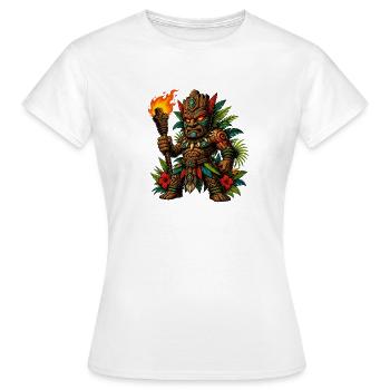 Guerrier Tiki avec Torche de Feu - T-shirt Femme - blanc - Devant - AI Model Female 172 dark (172cm)
