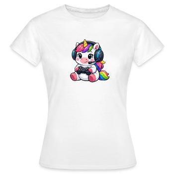Cute Gaming Unicorn T-Shirt Gamer Rainbow - Women's T-Shirt - white - Front - AI Model Female 172 dark (172cm)
