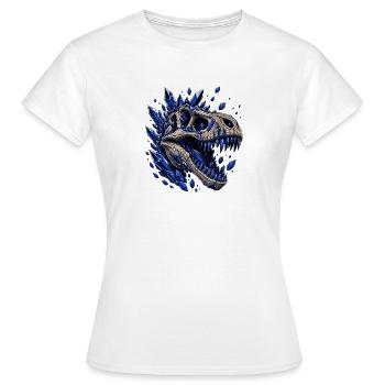 Crâne de Dino en Cristal avec des Cristaux Bleus - T-shirt Femme - blanc - Devant - AI Model Female 172 dark (172cm)