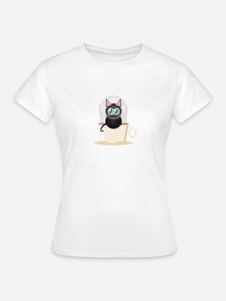 Katz im Kaffeebecher - Frauen T-Shirt - Weiß