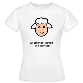 Schaf mit Spruch – Ich bin nicht schwierig - Frauen T-Shirt - Weiß - Vorne - AI Model Female 172 dark (172cm)
