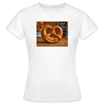 Lächelnde Brezel-Gemütlichkeit - Frauen T-Shirt - Weiß - Vorne - AI Model Female 172 dark (172cm)