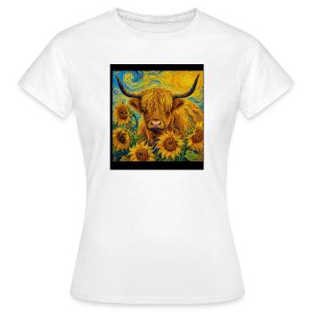 Sonnige Highland-Kuh zwischen Sonnenblumen - Frauen T-Shirt - Weiß - Vorne - AI Model Female 172 dark (172cm)