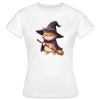Katze als Hexe an Halloween - Frauen T-Shirt - Weiß - Vorne - AI Model Female 172 dark (172cm)