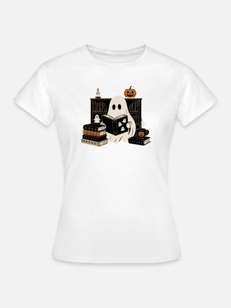 Halloween Geist Bücher Lesen - Frauen T-Shirt - Weiß
