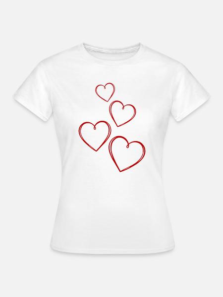 Vier Herzen Rot Kontur Symbol - Frauen T-Shirt - Weiß