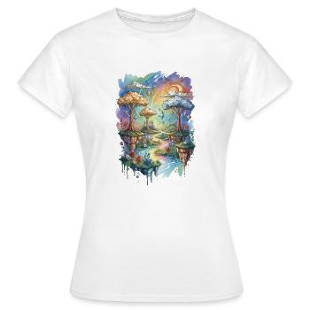 Vibrant Watercolor Floating Islands Art - Frauen T-Shirt - Weiß - Vorne - AI Model Female 172 dark (172cm)
