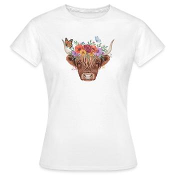 Hochlandkuh Blumenkrone - Frauen T-Shirt - Weiß - Vorne - AI Model Female 172 dark (172cm)