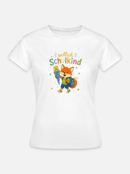 Endlich Schulkind Fuchs mit Zuckertüte - Frauen T-Shirt - Weiß
