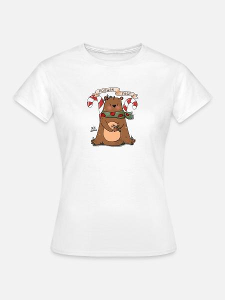 Frohes Fest Bär mit Zuckerstange - Frauen T-Shirt - Weiß