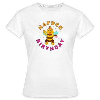 Biene mit Geburtstagskuchen feiert - Frauen T-Shirt - Weiß - Vorne - AI Model Female 172 dark (172cm)