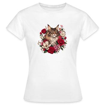 Chat fleuri dans le jardin de roses - T-shirt Femme - blanc - Devant - AI Model Female 172 dark (172cm)