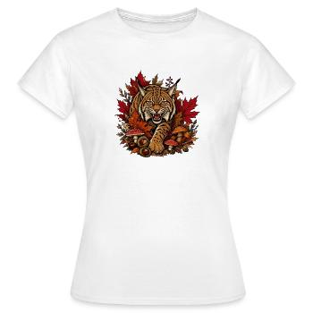 Chat sauvage d’automne dans le labyrinthe de feuilles - T-shirt Femme - blanc - Devant - AI Model Female 172 dark (172cm)