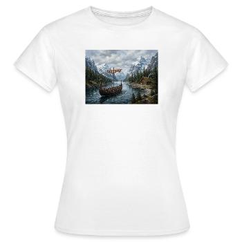 Wikinger-Langschiff - Frauen T-Shirt - Weiß - Vorne - AI Model Female 172 dark (172cm)