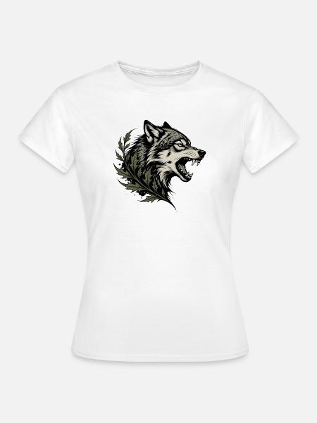 Esprit du loup avec feuillage - T-shirt Femme - blanc