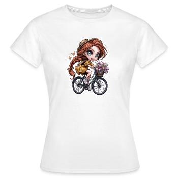 Chibi girl on bicycle with flower basket - Women's T-Shirt - white - Front - AI Model Female 172 dark (172cm)