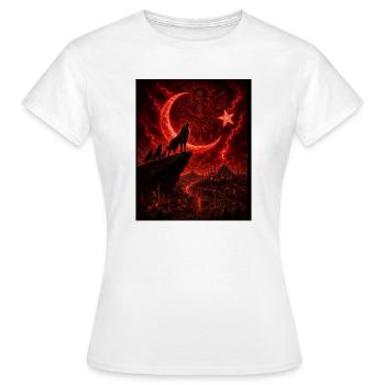 Loup de la lune rouge au-dessus de la cité du feu - T-shirt Femme - blanc - Devant - AI Model Female 172 dark (172cm)