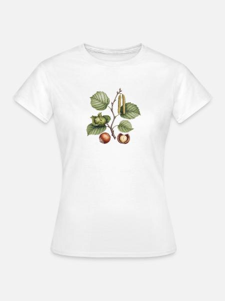 Haselnuss und illustrierte Blätter - Frauen T-Shirt - Weiß