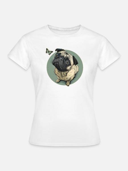 Mops mit Schmetterling - Frauen T-Shirt - Weiß