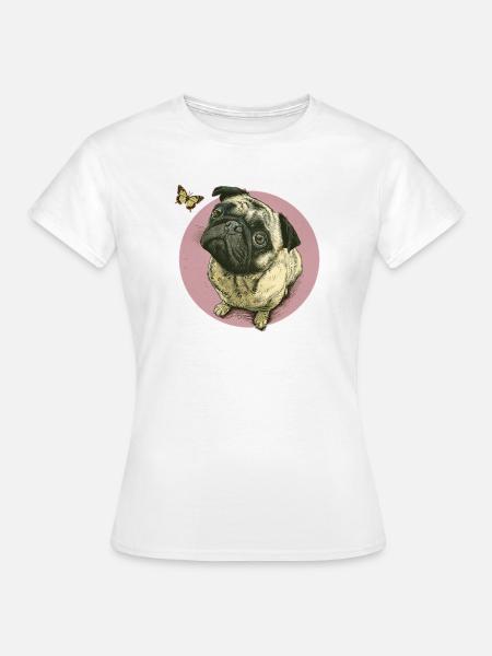 Mops mit Schmetterling - Frauen T-Shirt - Weiß