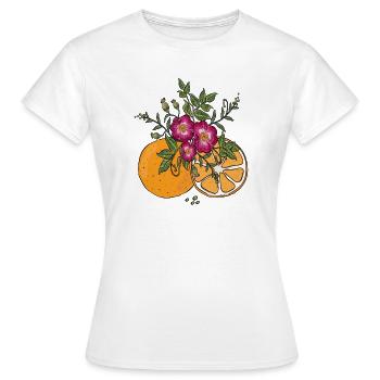 Orangen mit Blütenranke - Frauen T-Shirt - Weiß - Vorne - AI Model Female 172 dark (172cm)