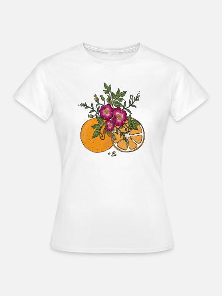 Orangen mit Blütenranke - Frauen T-Shirt - Weiß