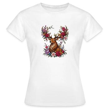Cerf fleuri avec bois floraux - T-shirt Femme - blanc - Devant - AI Model Female 172 dark (172cm)