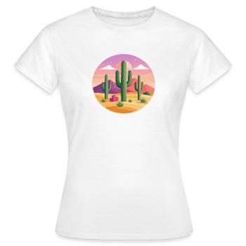 Cactus verts dans le désert – Design des années 70 - T-shirt Femme - blanc - Devant - AI Model Female 172 dark (172cm)