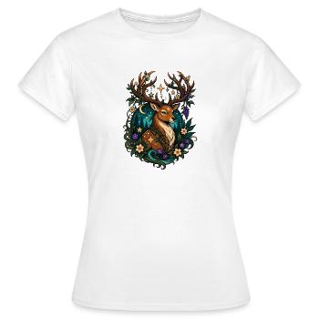 Cerf de nuit étoilée avec guirlande de fleurs - T-shirt Femme - blanc - Devant - AI Model Female 172 dark (172cm)