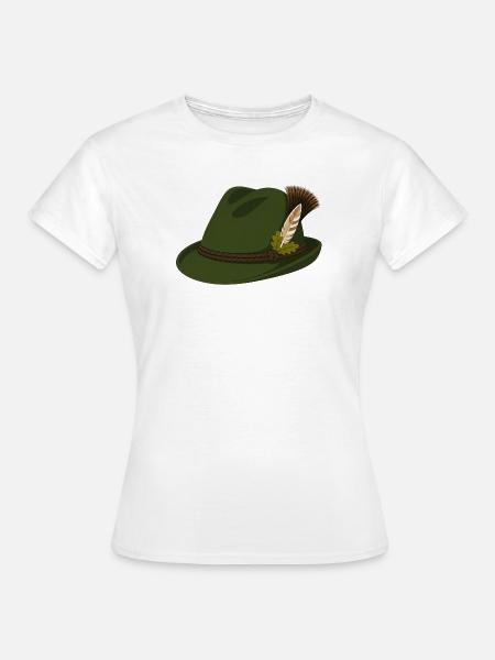 Grüner Filzhut mit Feder - Frauen T-Shirt - Weiß