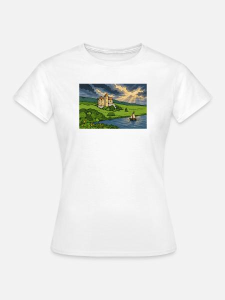 Schloss am Fluss Sonnenuntergang - Frauen T-Shirt - Weiß