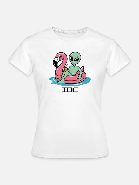 Außerirdischer im rosa Flamingo-Float - Frauen T-Shirt - Weiß