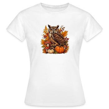 Hibou d’automne avec citrouille - T-shirt Femme - blanc - Devant - AI Model Female 172 dark (172cm)