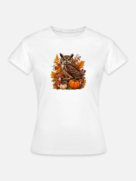 Herbst-Eule mit Kürbis - Frauen T-Shirt - Weiß